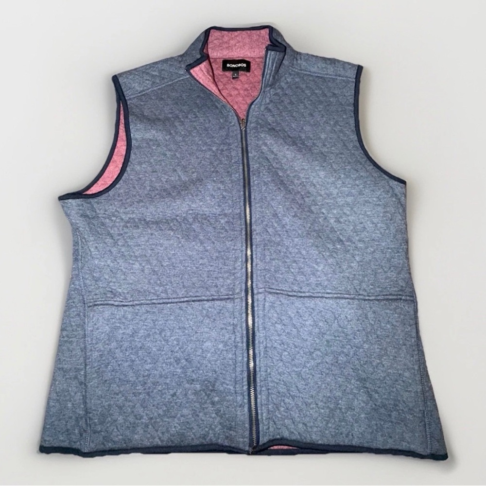 Bonobos Vest Men Large Navy/Brick Red Quilted Reversible Full Zip Outdoor Jacket